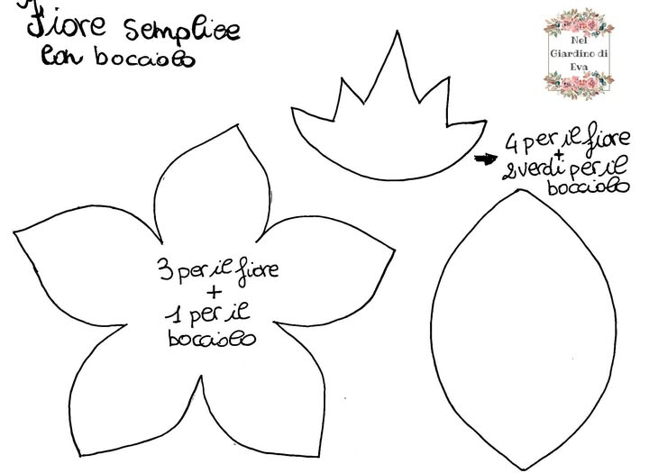 cartamodello semplice fiore con bocciolo